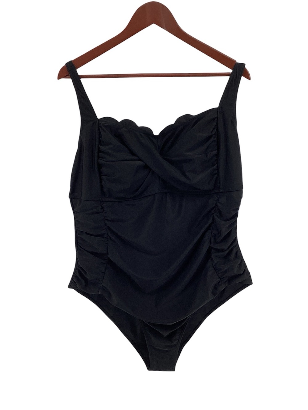 🍄 Classic Black Scallop One-Piece Swimsuit, Size XL